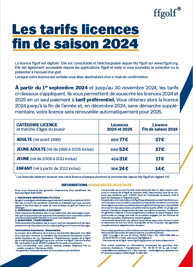 Cliquez-ici : Licence fin de saison et licence 2024-2025 : n'attendez pas !